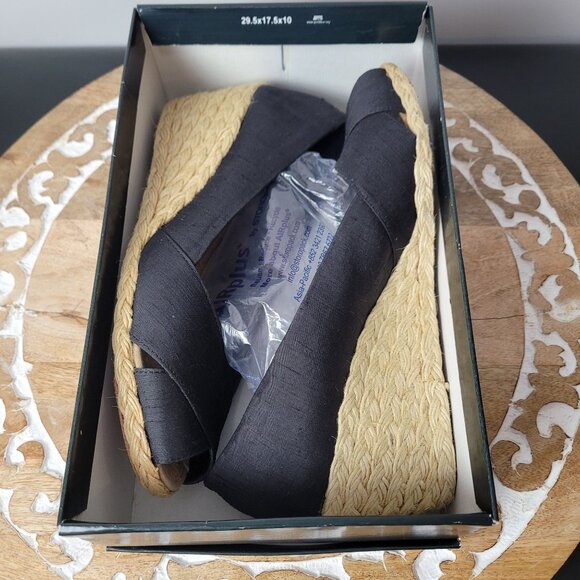 Lauren Ralph Lauren Cecilia Black Shantung Wedge Espadrille Shoes Size 10B With - Picture 2 of 15